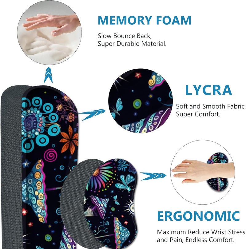 AIMSA Large Gaming Mouse Pad Set, Keyboard Wrist Rest Support+ Extended Mousepad+ Mouse Wrist Cushion+Coaster, Ergonomic Multifunctional Desk Mat 35x15.7in, Colorful Abstract Mushrooms - Image 4
